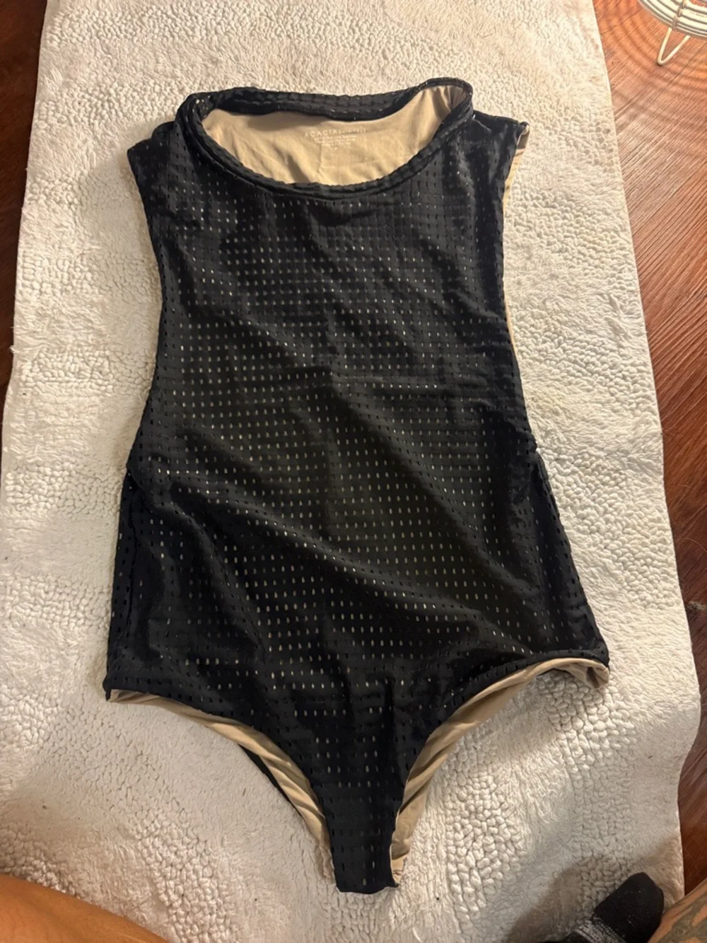 acacia swimwear Black Mesh Sleeveless One-Piece with Nude Lining - Picture 1 of 4